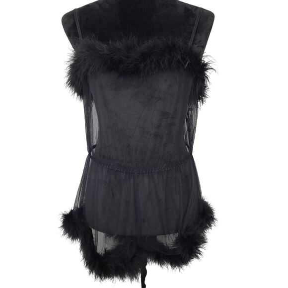 Savage x Fenty Marabou Sheer Romper Teddy Sz M/L Black Lingerie Sensual Sexy